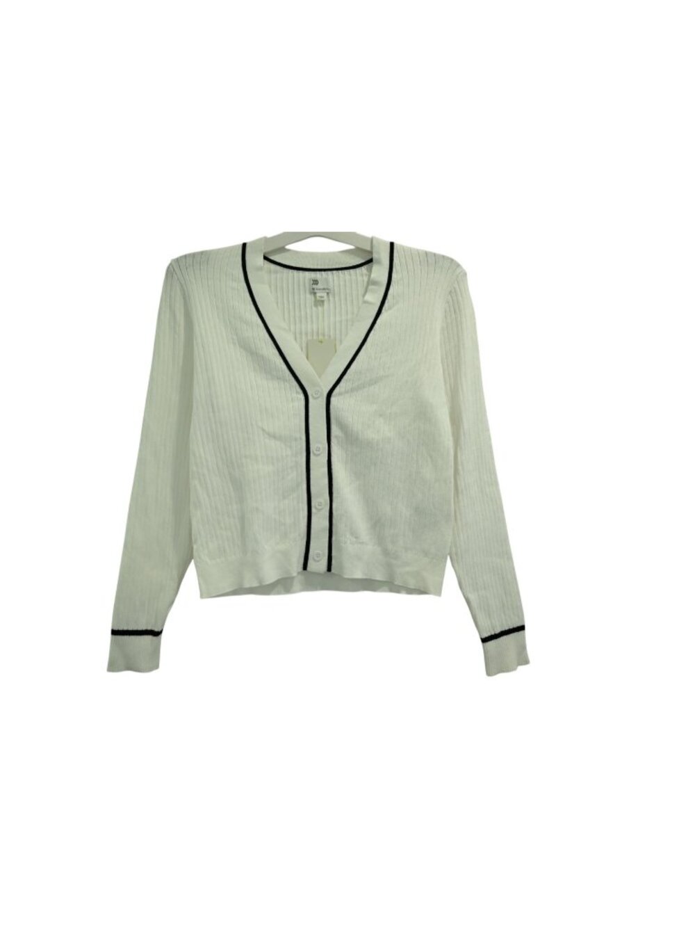 NWT All In Motion Ribbed Cardigan Sweater Sz L White Black Trim Lightweight